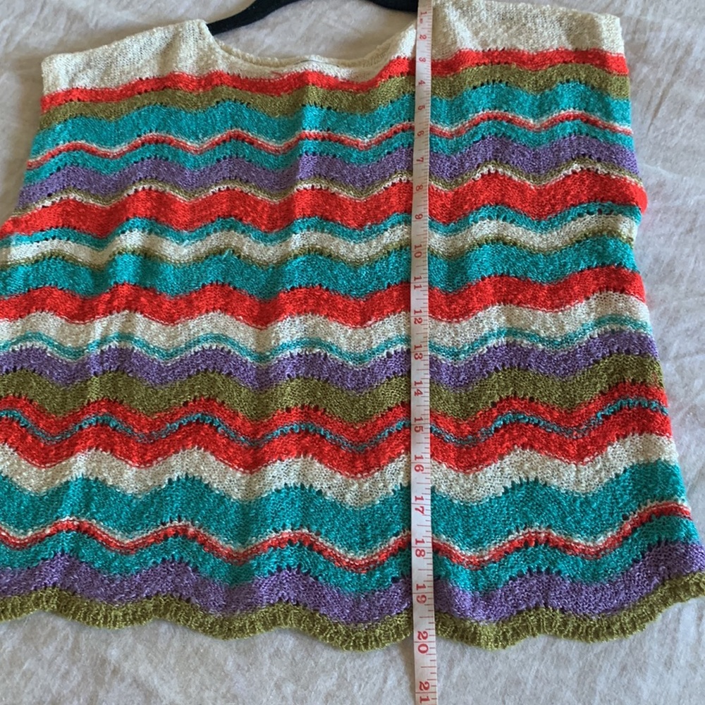 Vintage Vibrant Knit Woven 70s 80s Colorful Short Sleeve Crop Top - Picture 7 of 7